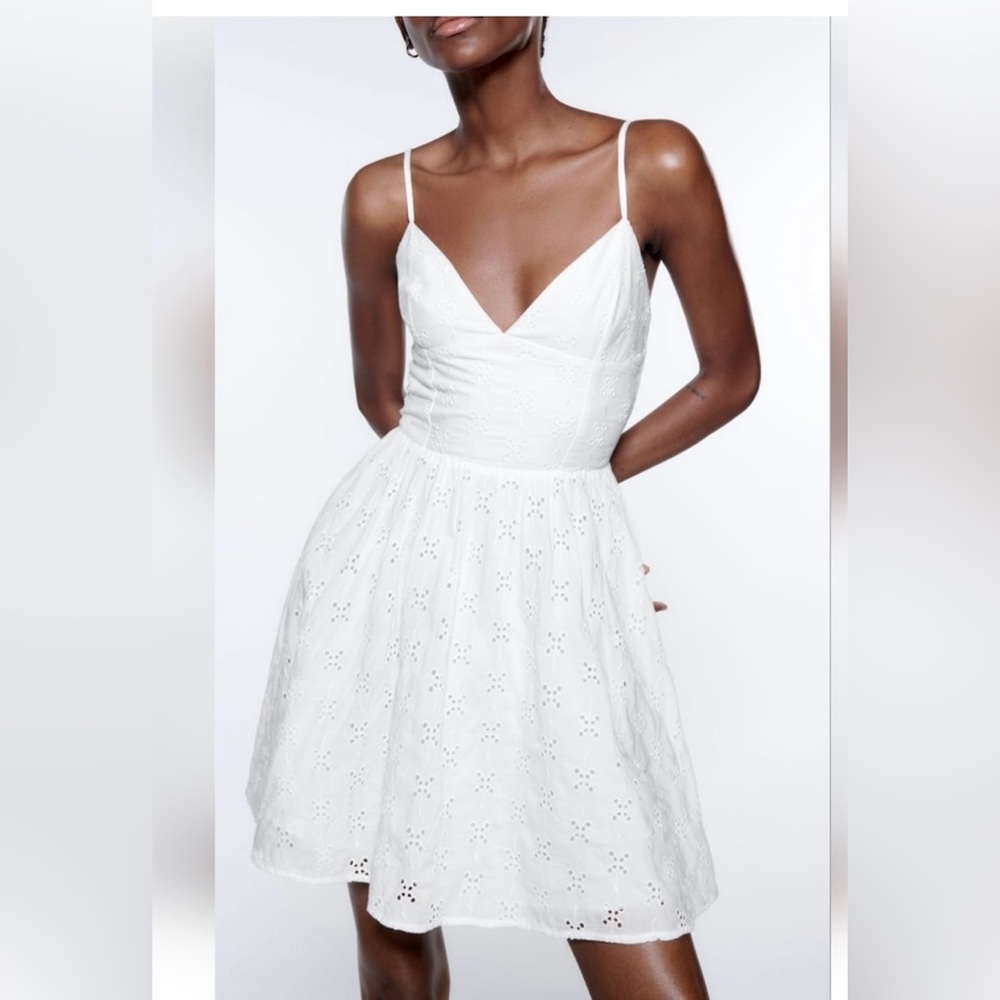 Zara Openwork Embroidered Dress White size S